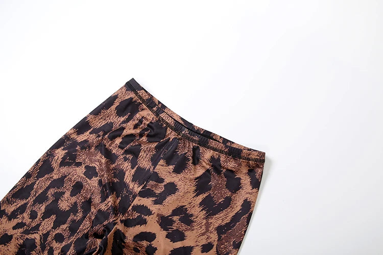 Kliou Leopard Print 2 Piece Set Woman Autumn Trend o-Neck Full Sleeve T-Shirts+Skinny Long Pants Street Fashion Wild Style Suits