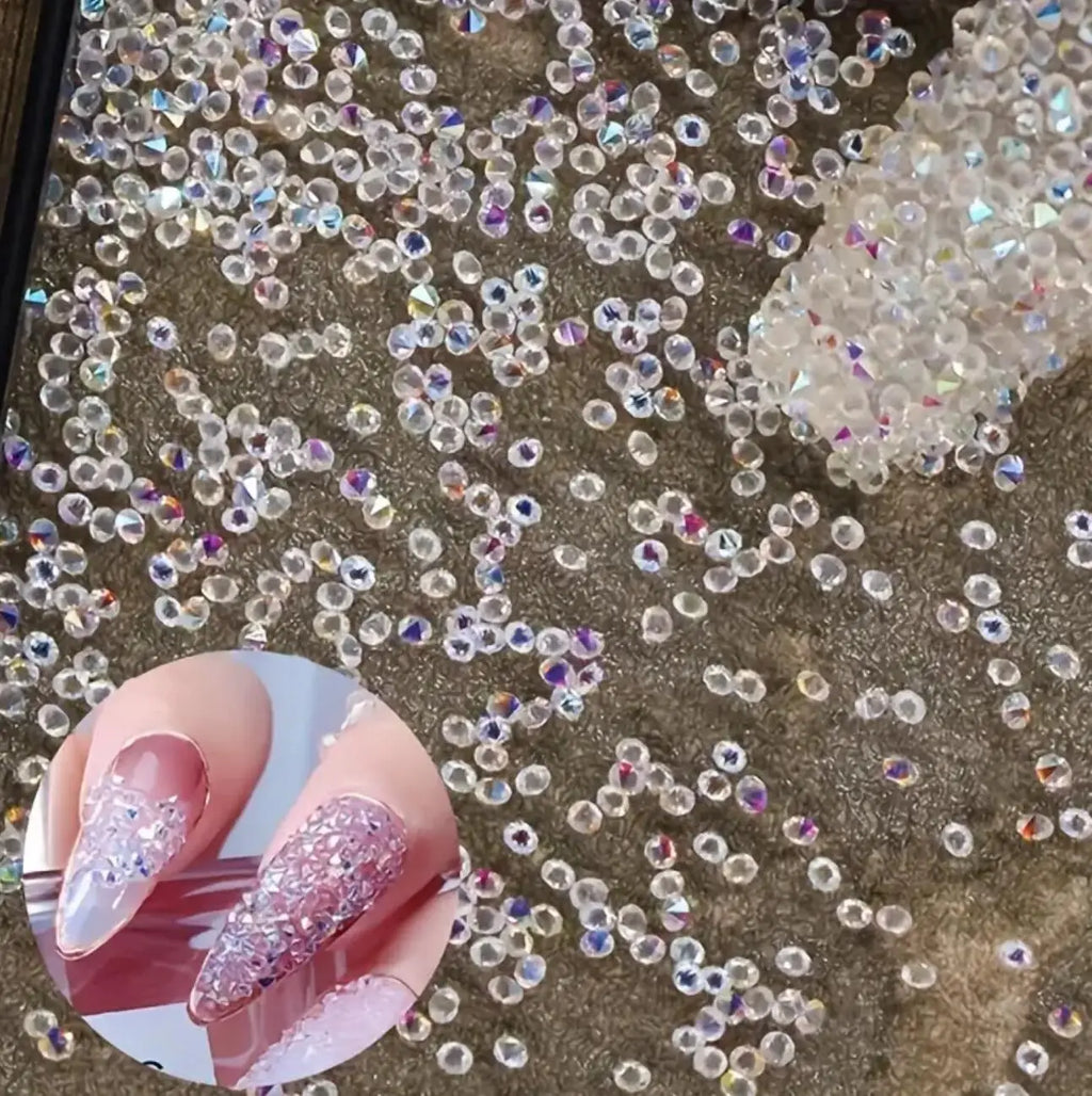 1Bag Aprox.1400Pcs Mini Nail Rhinestones Micro 1.2mm Nail Sand Pixie Crystals Iridescent AB Bling Tiny Sugar Beads Nail Charms *