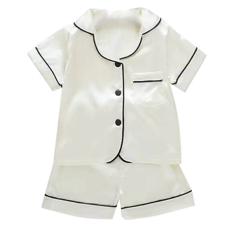 Boys Girls Ice silk satin Cartoon printing Tops Pants Set home Wear Children's pajamas set Baby suit Kids Clothes Toddler