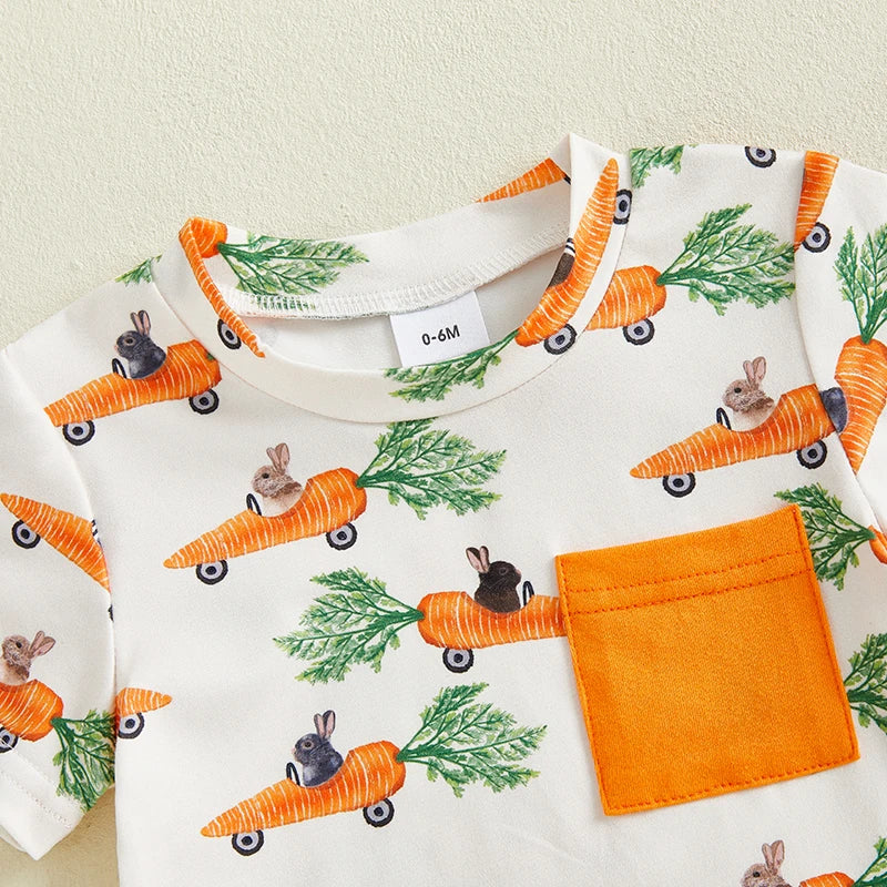 2024-12-23 Lioraitiin Summer Toddler Baby Boys Easter Outfits Bunny Pattern Crew Neck Short Sleeve T-Shirt with Shorts Set
