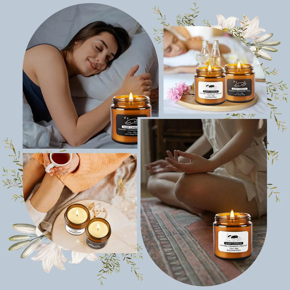 2 Glass Sleep Aromatherapy Candles, These Sleep Aromatherapy Candles Have a Calming, Soothing, and Balancing Effect, Perfect for People Who Are Stressed, Providing a Sense of Relaxation and Helping to Better Fall Asleep.