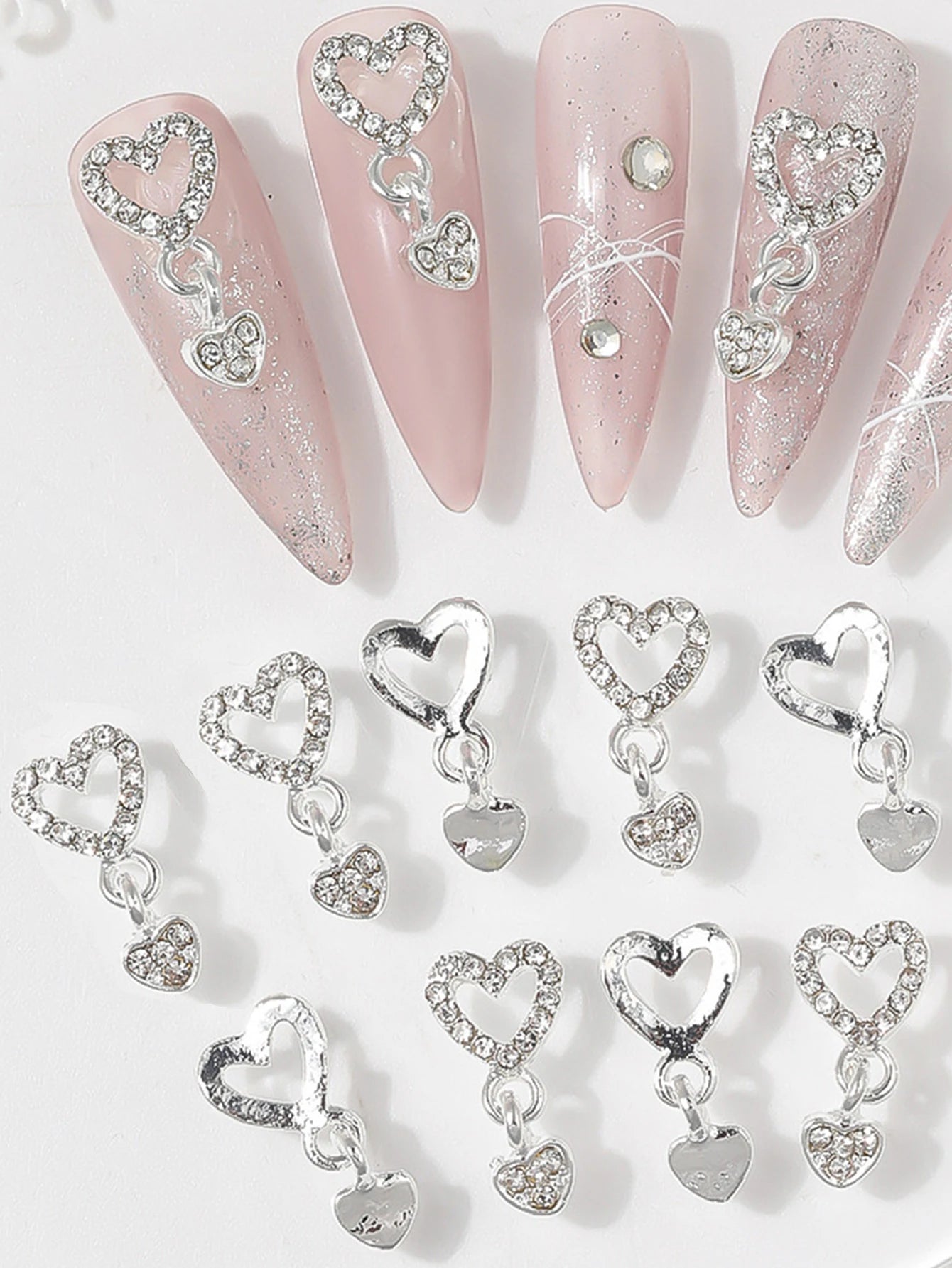 Nail Charms,10/20Pcs Heart Star Charms for Nails, Silvery Golden Nail Dangle Charms for Nail Bling, Crafting Dangling Charms