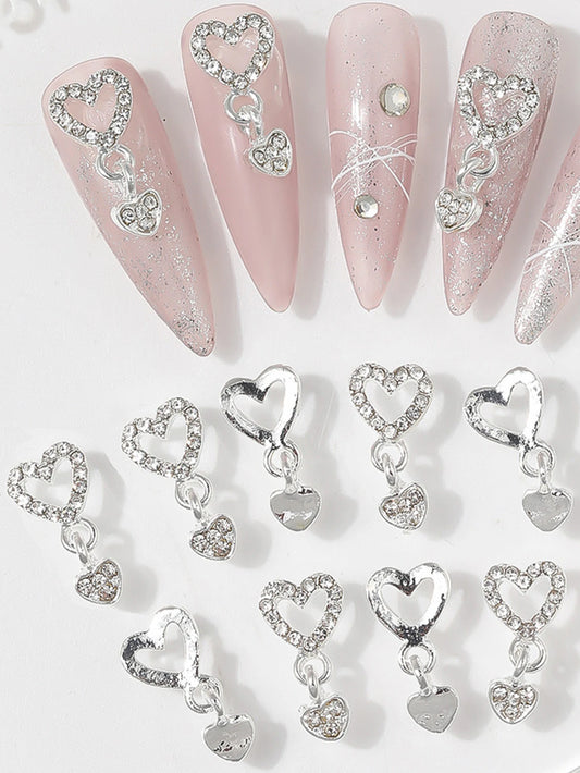 Nail Charms,10/20Pcs Heart Star Charms for Nails, Silvery Golden Nail Dangle Charms for Nail Bling, Crafting Dangling Charms