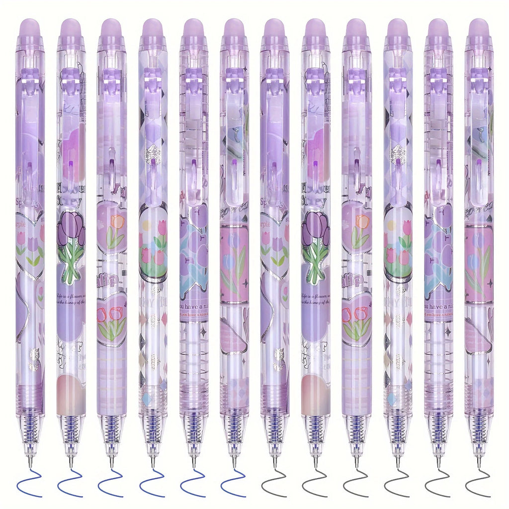6pcs Tulip Erasable Black/Blue Gel Pens Kawaii Gel Pens With Erasers Korean Stationery Students Girl Gift School Office Supplies