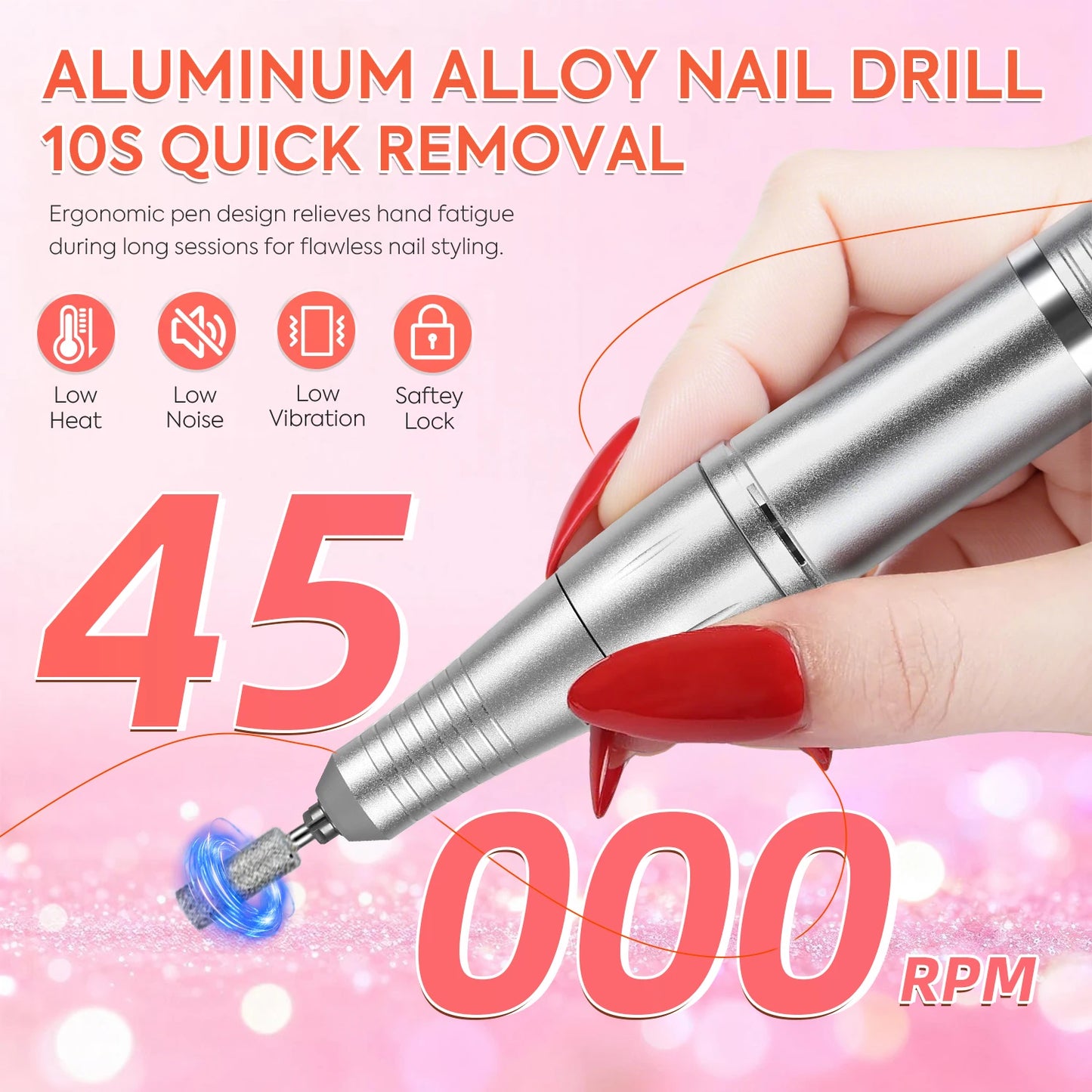 DianaBeauty 45000RPM Electric Nail Drill Machine Rechargeable Nail Polisher with Rhinestone Portable Nail File for Manicure