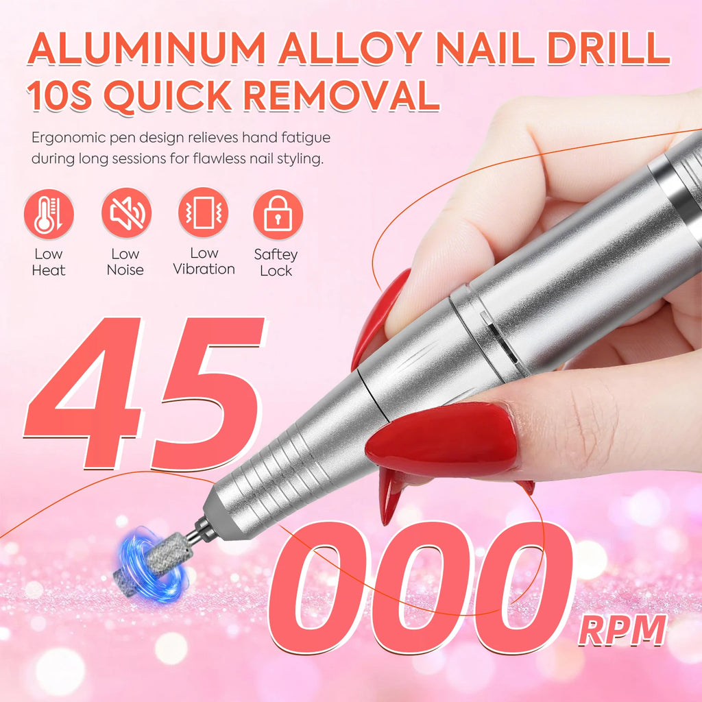 DianaBeauty 45000RPM Electric Nail Drill Machine Rechargeable Nail Polisher with Rhinestone Portable Nail File for Manicure