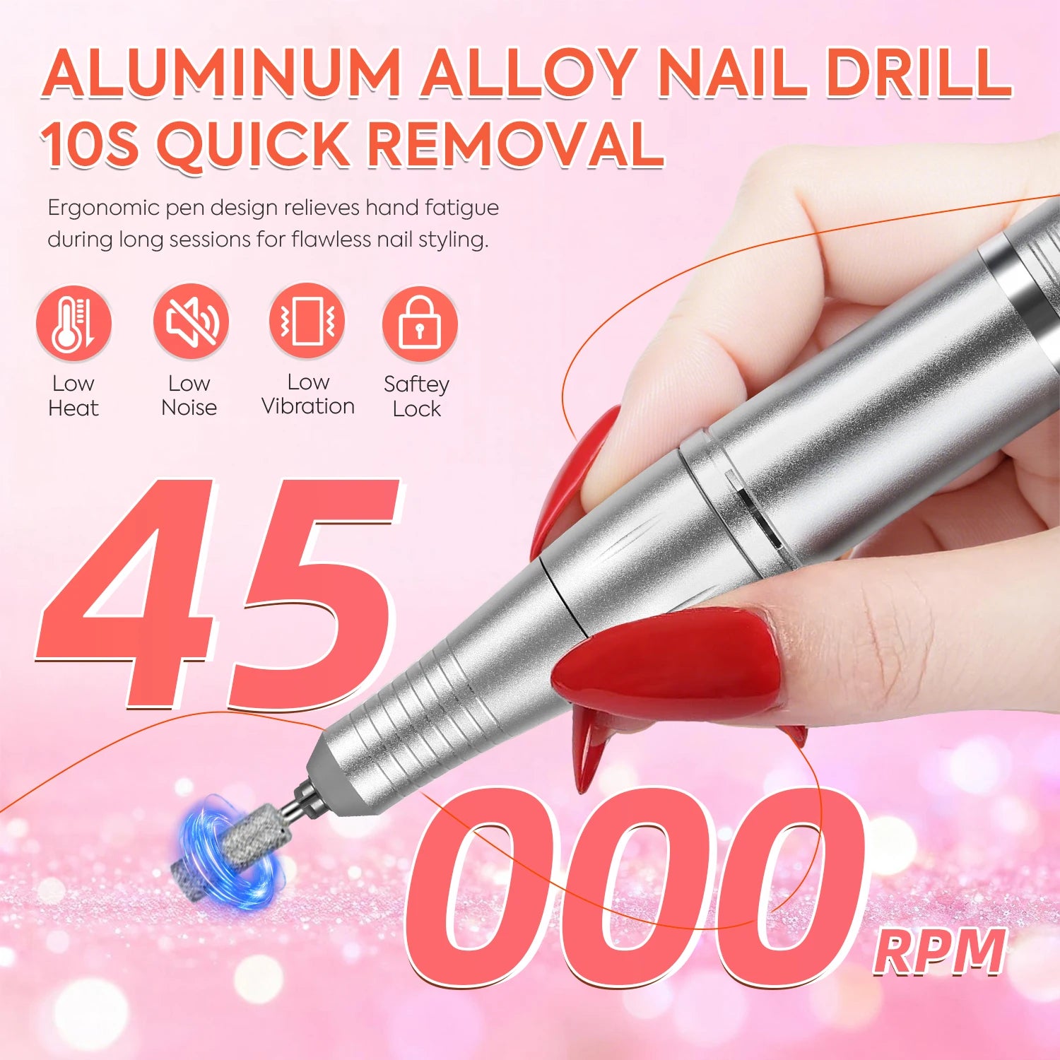 DianaBeauty 45000RPM Electric Nail Drill Machine Rechargeable Nail Polisher with Rhinestone Portable Nail File for Manicure