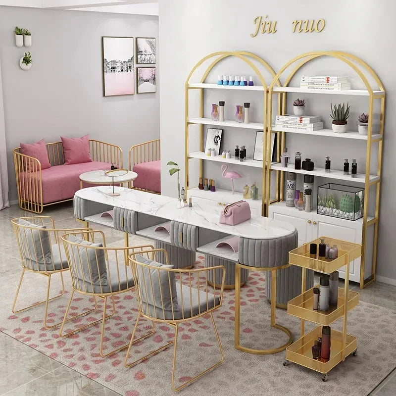 Premium Marble Nail Art Beauty Table and Chair Set Nordic