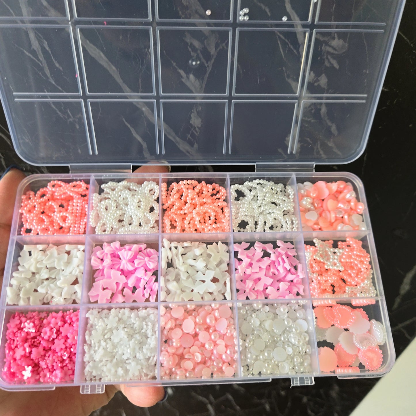 12/15Grids Acrylic Flower Nail Charms Mix Colors Set 3D Flower Nail Art Rhinestones Mixed Blossom Spring Gems DIY Nail Supplies