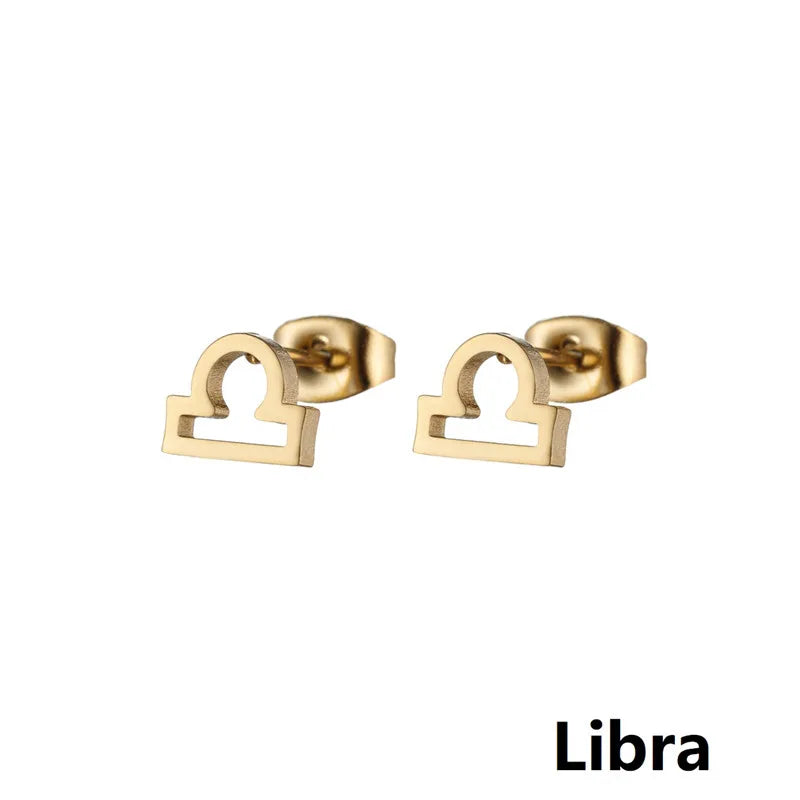 Stainless Steel 12 Constellation Earrings for Women Zodiac Sign Symbol Ear Studs Astrology Jewelry Girls Birthday Gift Accessory