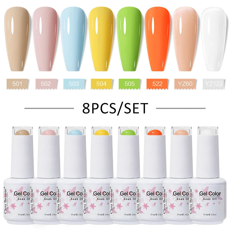 Clou Beaute 6/8pcs 15ml UV Nail Gel Colors Polish Set Summer Pretty Sugar Pink Red Neon Professional Nail Art Manicure Kit Gift