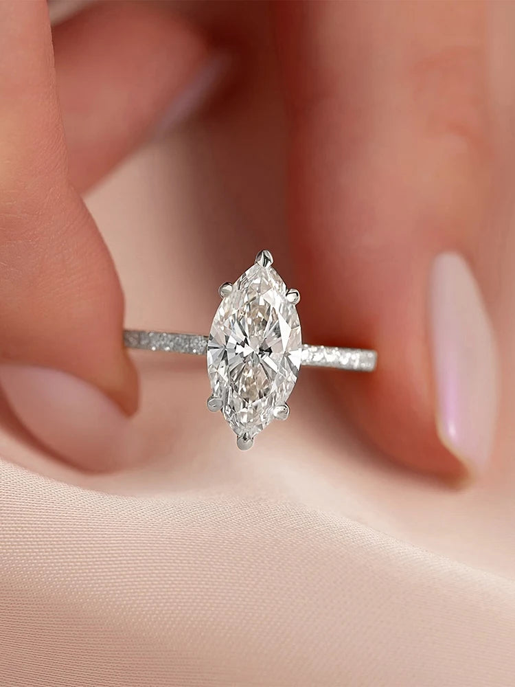 925 Sterling Silver Simple Classic 2 Carat Marquise Zircon Ring For Women Engagement Wedding Luxury High Quality Fine Jewelry