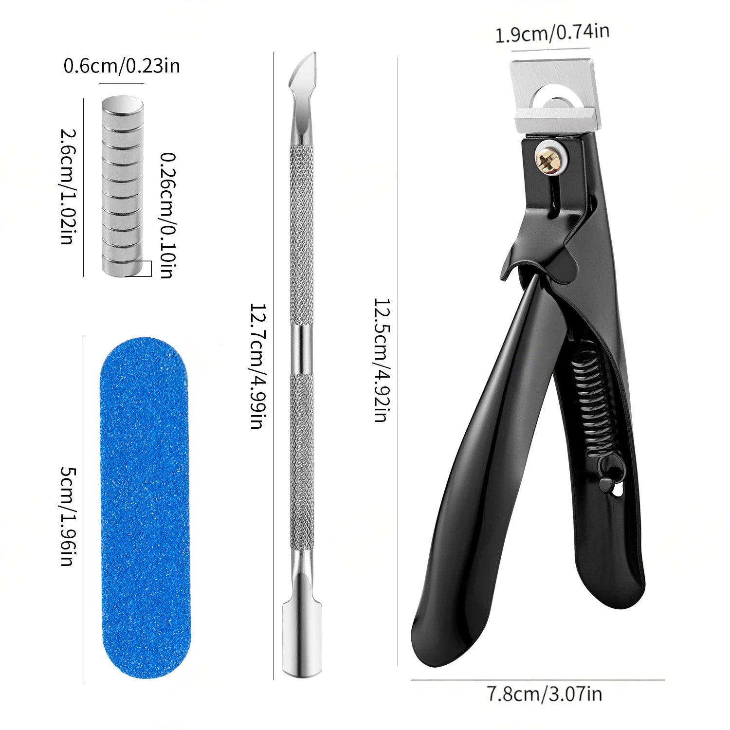 4PCS Acrylic Nail Cutter Stainless Steel Clipper Scissors U Word False Tips Trimmer 10pcs Magnet Cuticle Pushers Nail File
