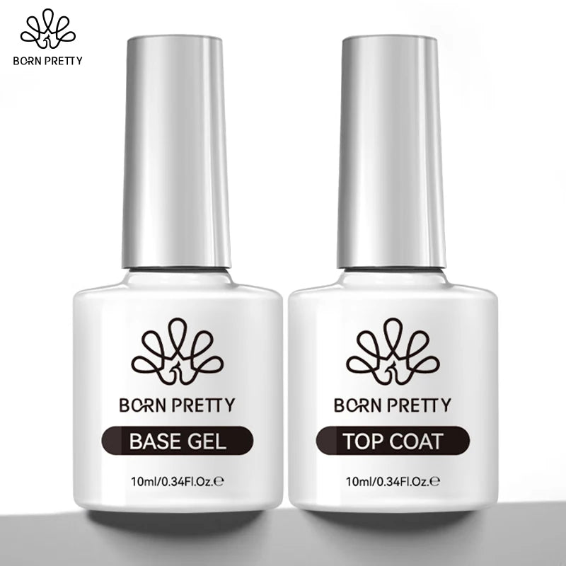 BORN PRETTY 2Pcs Base Gel Super Top Coat Gel Polish Set Black White Color Gel Varnis Semi Permanent Soak Off UV LED Gel for Nail