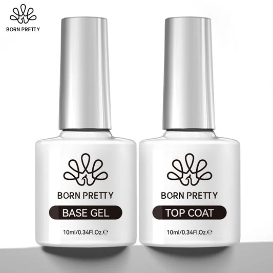 BORN PRETTY 2Pcs Base Gel Super Top Coat Gel Polish Set Black White Color Gel Varnis Semi Permanent Soak Off UV LED Gel for Nail