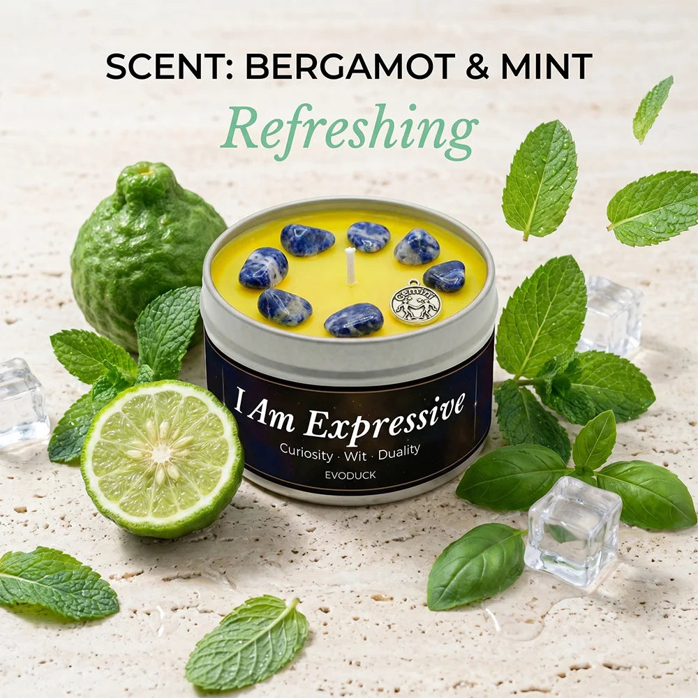 Gemini Constellation Scented Candle, Lemon Basil, Astrology Aromatherapy Candle in Tin, Home Fragrance Decor Birthday Gift, 3oz