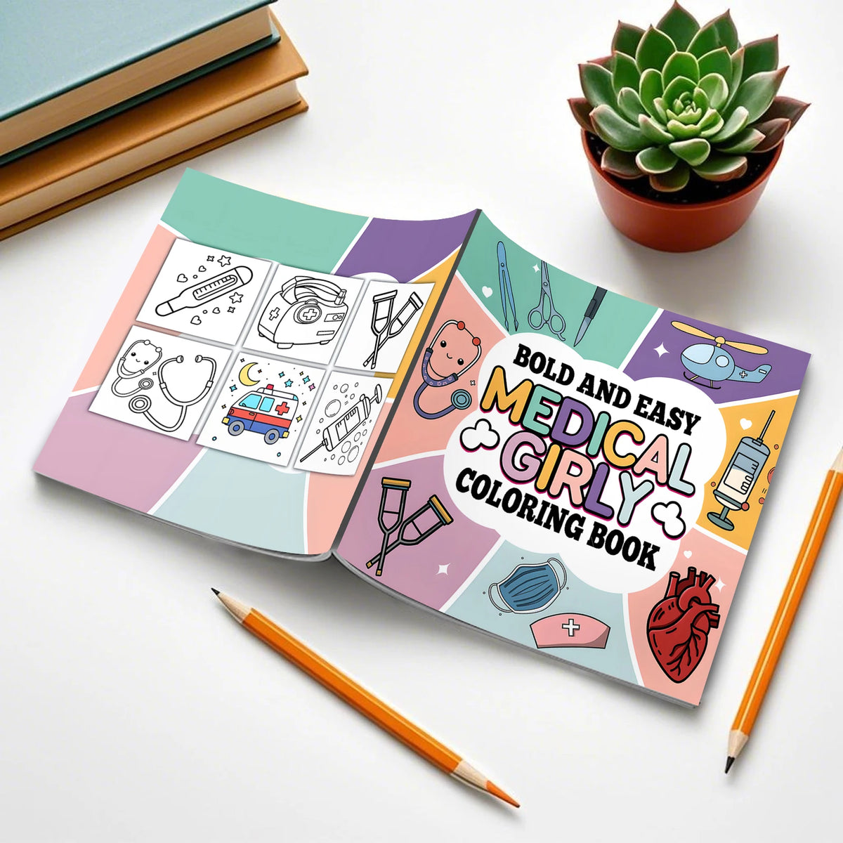 Bold And Easy Medical Girly Coloring Book for Adults - Nurse & Healthcare Themed Patterns Stress Relief Art Therapy Drawing Book