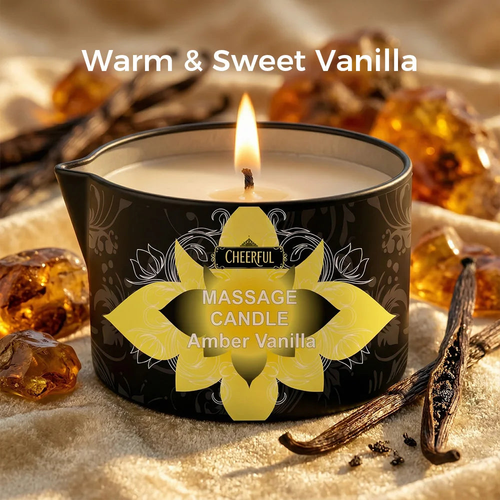 Amber Vanilla Massage Oil Candle, Natural Soy Wax Scented Massage Candle for Body Massage, Aromatherapy Candle for Home Spa Care