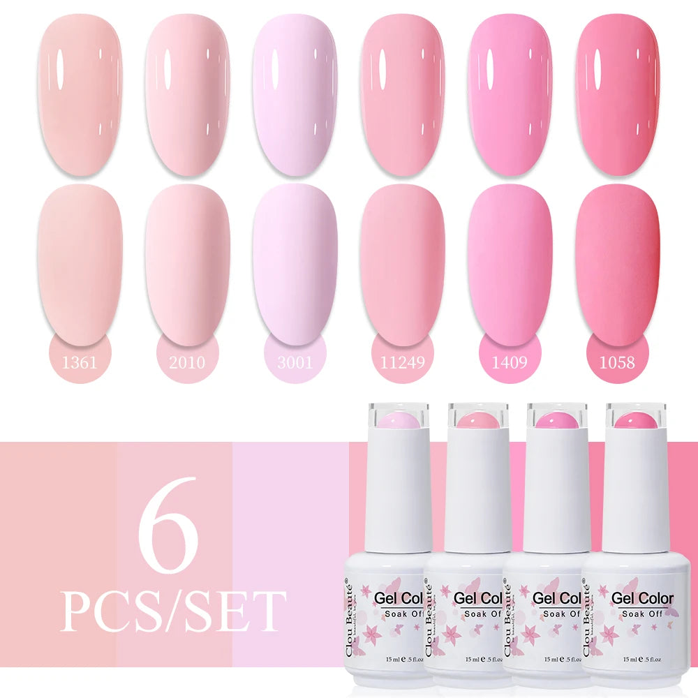 Clou Beaute 6/8pcs 15ml UV Nail Gel Colors Polish Set Summer Pretty Sugar Pink Red Neon Professional Nail Art Manicure Kit Gift