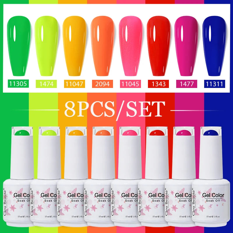Clou Beaute 6/8pcs 15ml UV Nail Gel Colors Polish Set Summer Pretty Sugar Pink Red Neon Professional Nail Art Manicure Kit Gift