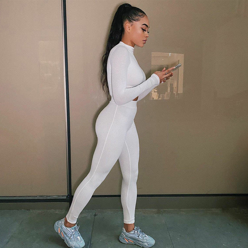Two Piece Sets Women Solid Autumn Tracksuits High Waist Stretchy Sportswear Hot Crop Tops And Leggings Matching Outfits