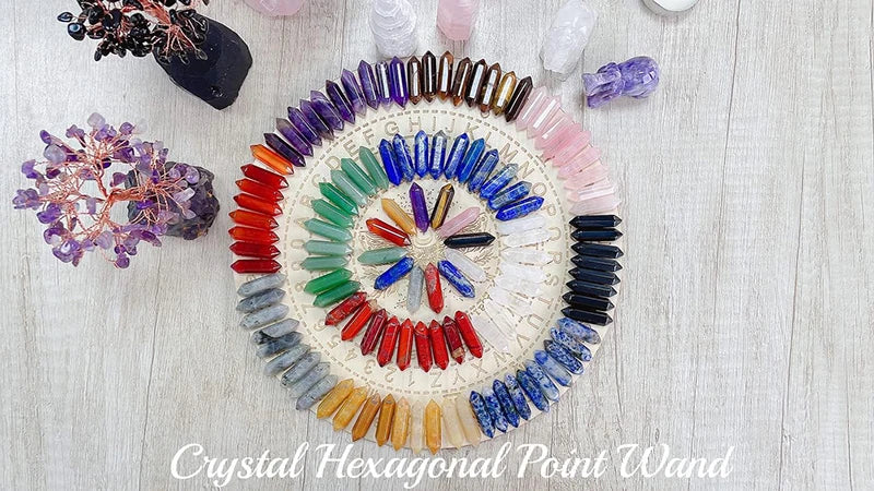 10PCS Natural Amethyst Spiritual Gem Set Hexagonal Spiritual Healing Stone Rose Quartz Crystal Wand Balance Chakra Meditation