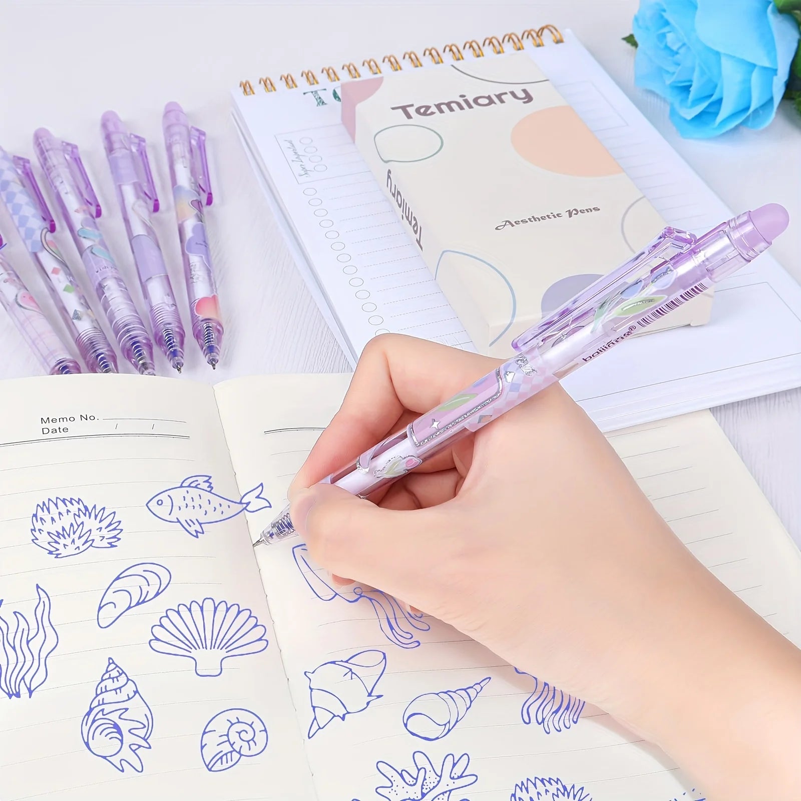 6pcs Tulip Erasable Black/Blue Gel Pens Kawaii Gel Pens With Erasers Korean Stationery Students Girl Gift School Office Supplies