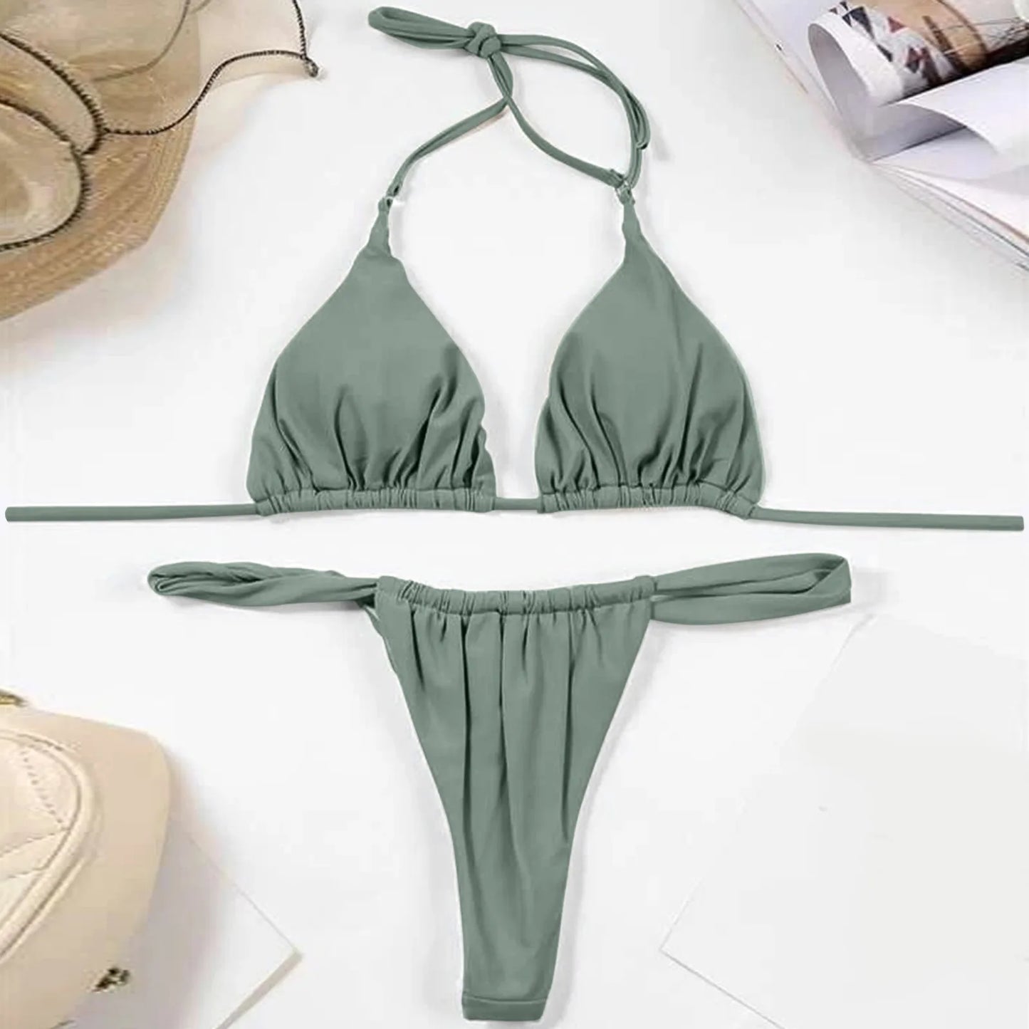 High Two Up Bikini Piece Up Women Cut Lace Solid Sexy Swimsuit Set Push Swimwears Tankinis Set Swimming Suit Women Bikini