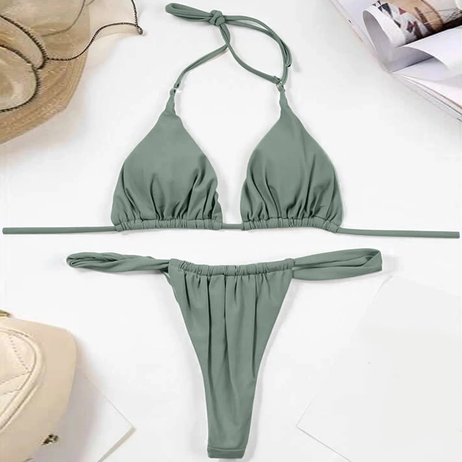 High Two Up Bikini Piece Up Women Cut Lace Solid Sexy Swimsuit Set Push Swimwears Tankinis Set Swimming Suit Women Bikini