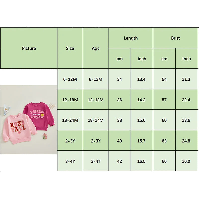 2024-10-11 Lioraitiin 6M-4Y Kids Girls Valentines Day Sweatshirt Long Sleeve Crew Neck Embroidery Letters Pullover Hoodie Tops