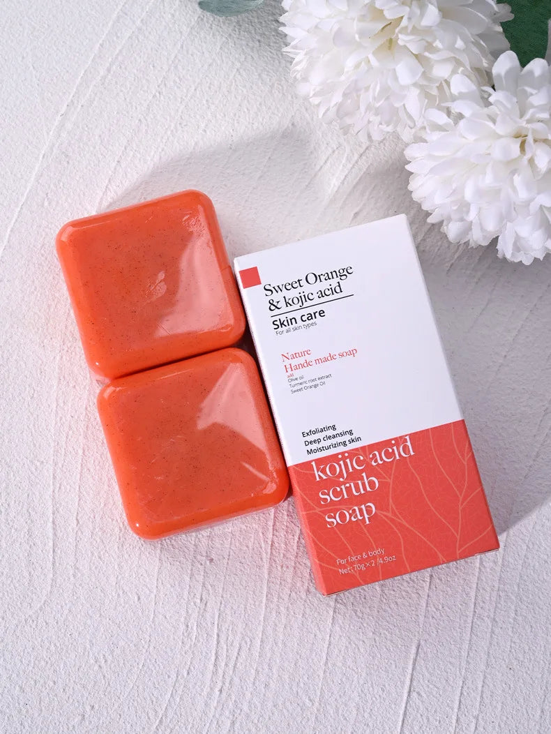 Kojic Acid & Sweet Orange Scrub Soap 70g/140g Glutathione Coconut Milk Cedar Turmeric Brightening Scrub Kojic Acid Scrub Soap