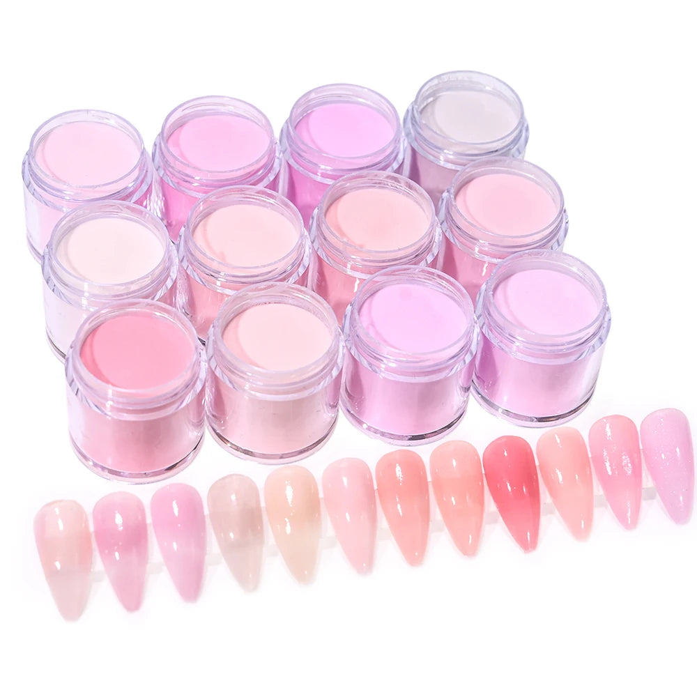 12Color Nude Pink 3In1 Professional Acrylic Powder Set 12Jar Dip & Acrylic Nail Extensions Structure Dust  Acrylic Powders 10g
