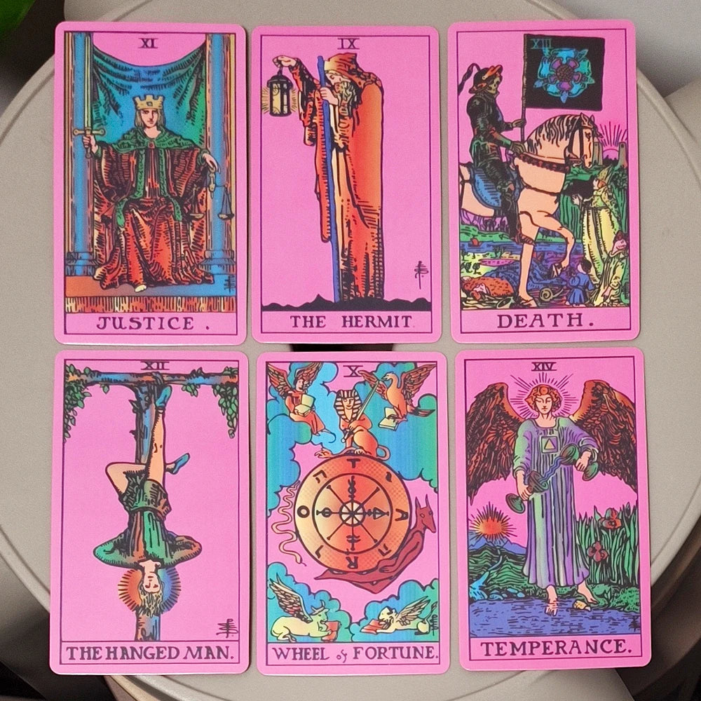 Pink Neon Tarot Deck - 10.3*6cm 78 Classic Rider-Waite Smith Cards Vibrant Trippy Design