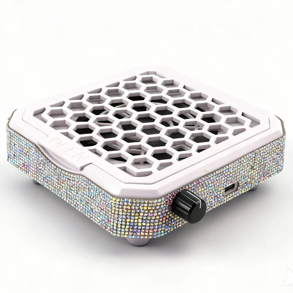 Nail Dust Collector with Rhinestones and Filter Pad, Powerful Vacuum Fan, Stepless Control Knob, Ideal for Acrylic Nail Salon To