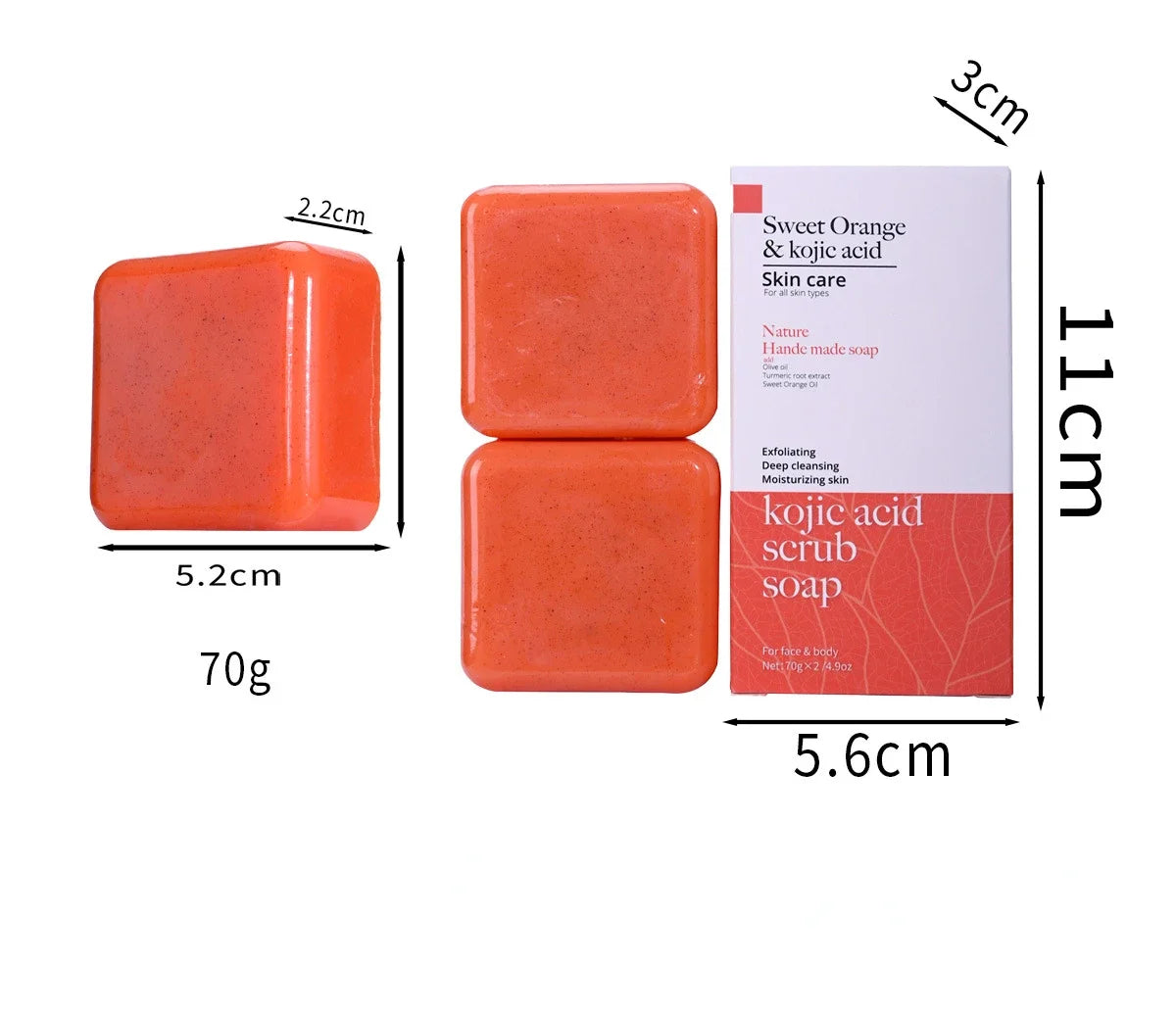 Kojic Acid & Sweet Orange Scrub Soap 70g/140g Glutathione Coconut Milk Cedar Turmeric Brightening Scrub Kojic Acid Scrub Soap