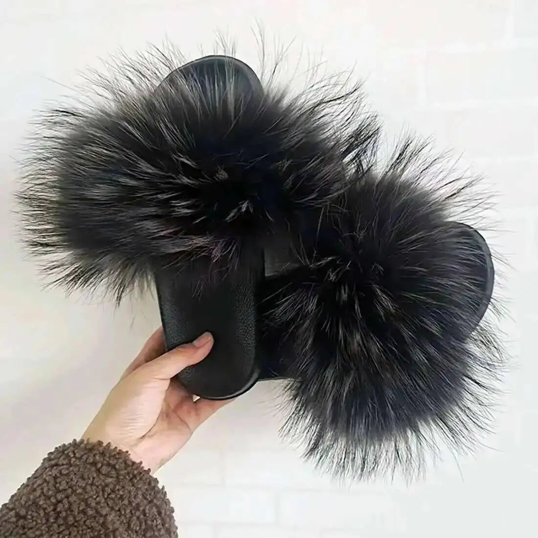 Ladies Real Fox Fur Slippers Summer Female Slides New Fuzzy Indoor Home Flats Women Cute Sandals Outdoor Beach Shoes Flip Flops