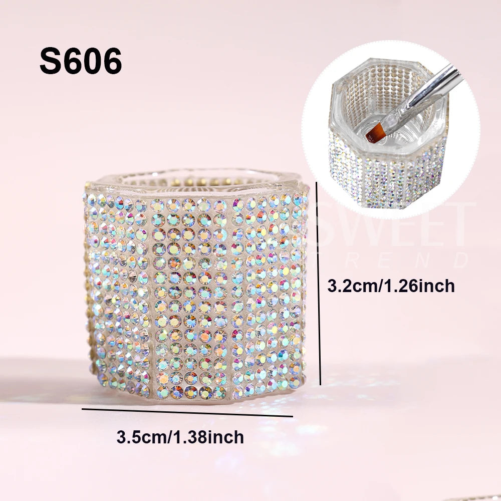 SWEET TREND-1pc Crystal Glass AB Diamond Acrylic Nail Cup Nail Brushs  Powder Liquid Dappen Dish Cup Cleaning Container Tools