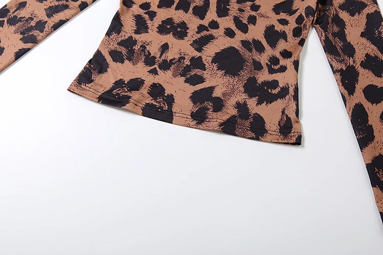 Kliou Leopard Print 2 Piece Set Woman Autumn Trend o-Neck Full Sleeve T-Shirts+Skinny Long Pants Street Fashion Wild Style Suits