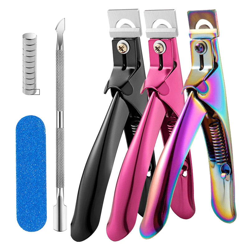4PCS Acrylic Nail Cutter Stainless Steel Clipper Scissors U Word False Tips Trimmer 10pcs Magnet Cuticle Pushers Nail File
