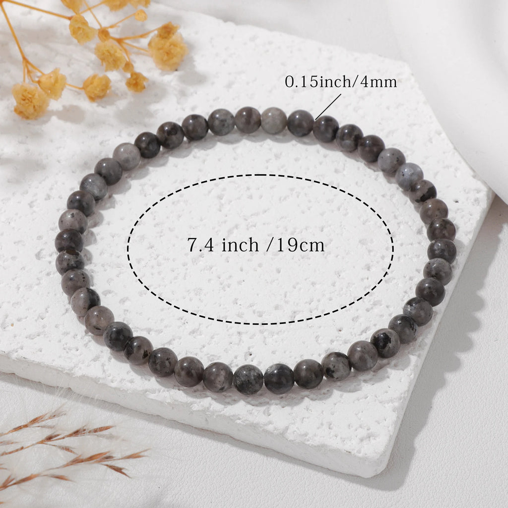 Natural Labradorite Stone Bracelet 4/6/8mm Round Beaded Bracelets for Women Men Elastic Bracelet with Card Bangle Jewelry