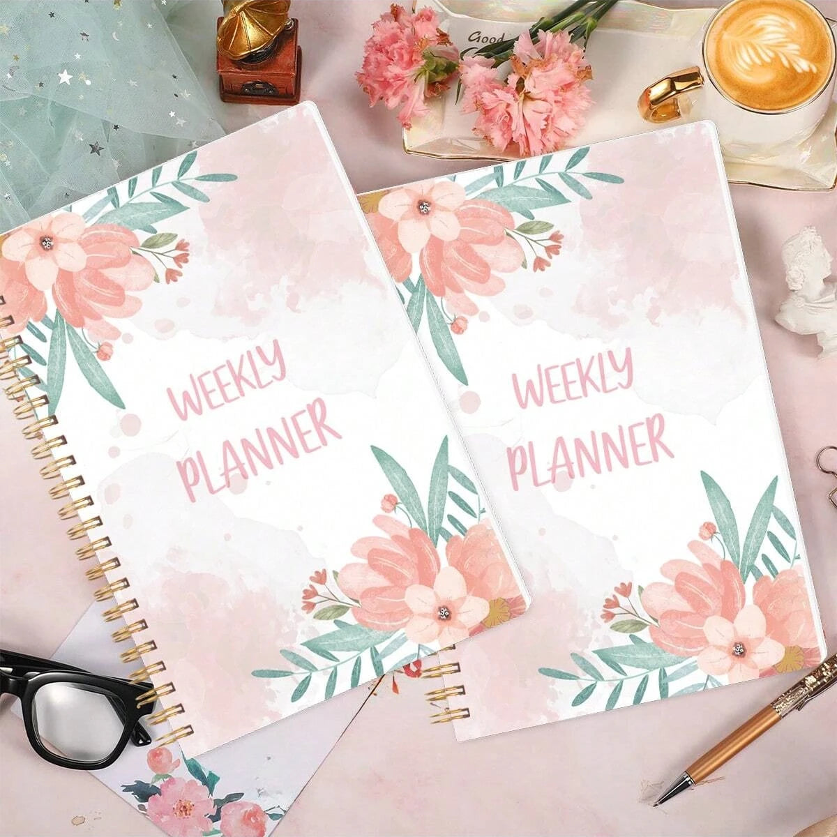 1pcFloral Weekly Planner Notebook, Spiral Weekly Journal with To Do List, Habit Tracker & Notes Pages