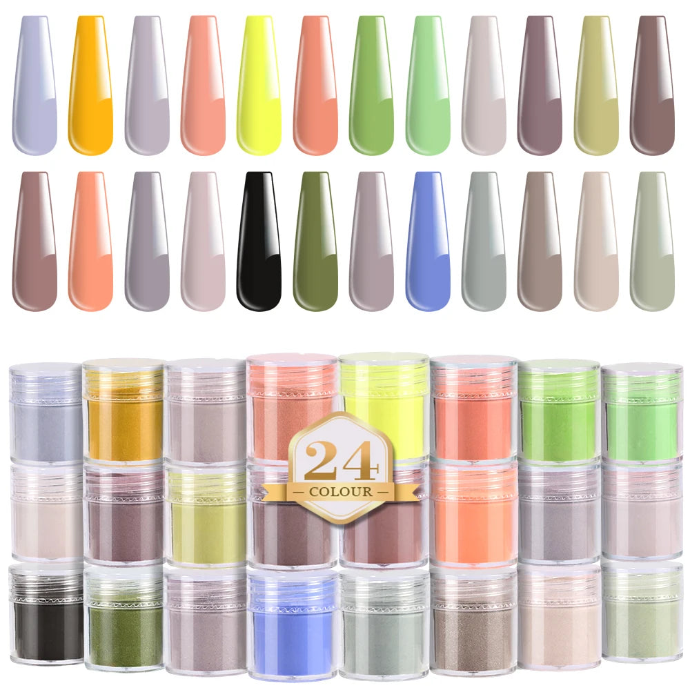 24Pcs/Set Nail Acrylic Powder Multi-Colors Professional Nails Crystal Pigment Dust for Nail Art Extension Carving Dipping Powder