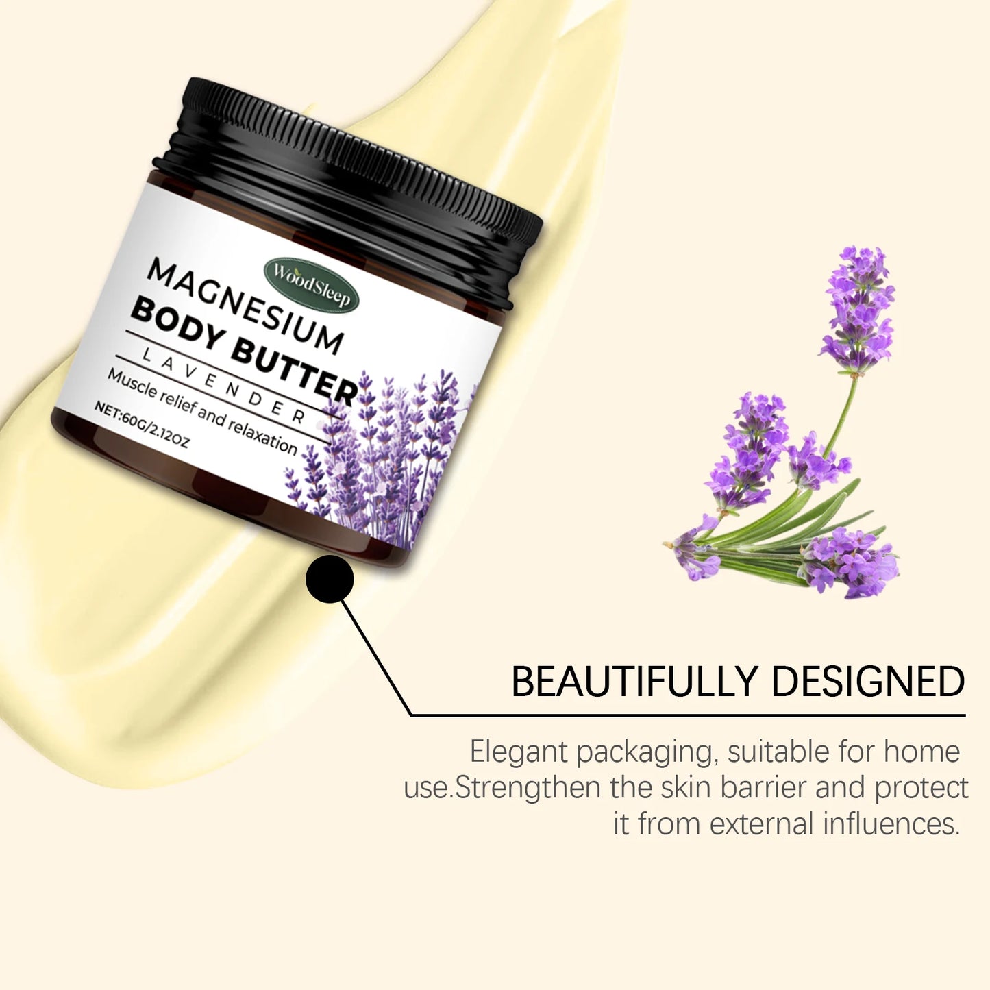 Magnesium Body Cream with Lavender Butter Lotion Relax Muscles Moisturizing Skin Relieving Dryness Smoothing Skin Care Product