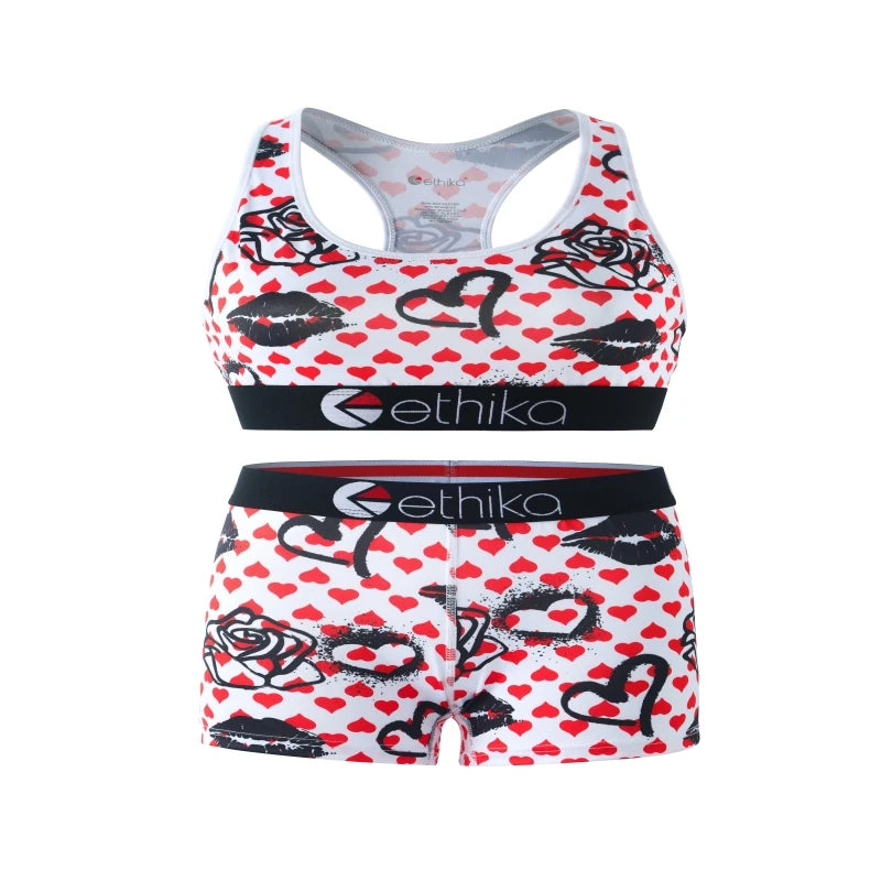 ETHIKA Sets for Woman Bra and Shorts Fashion Print Women's Swimming Fitness Boxers Short Set Plus Size Two Piece Underwear Suit