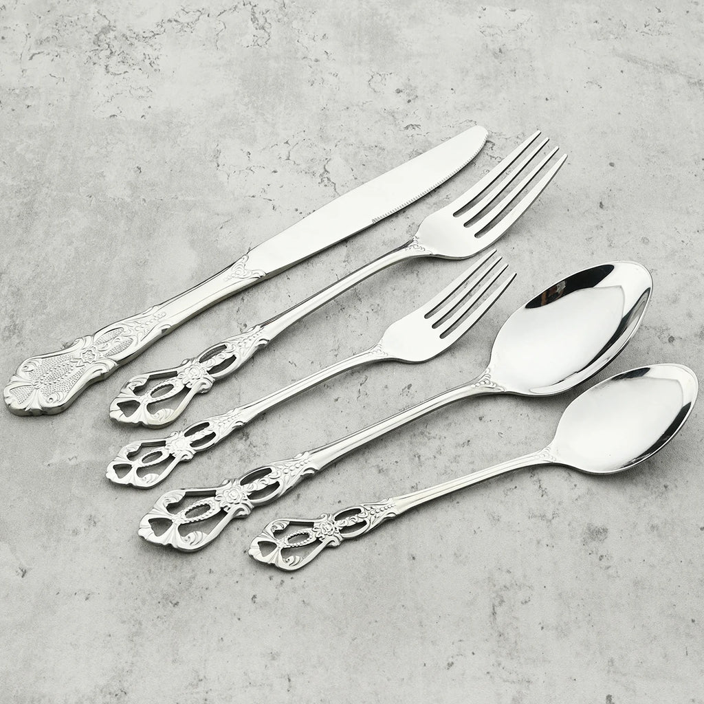 6/30Pcs Royal Colorful Dinnerware Set Knife Dessert Fork Spoon Cutlery Set Stainless Steel Silverware Kitchen Tableware Flatware