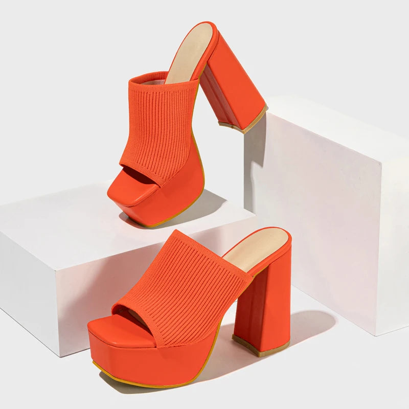Aneikeh Summer Knitting Yarn Pleated Platform Rome Shallow Thick Bottom Peep Toe Thin Heels Women Sandals Slip-On Party Shoes