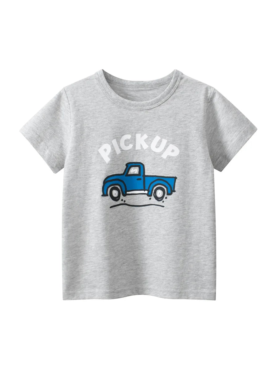 Kids Boys Clothes 100% Cotton Short Sleeve T-Shirts Car Bus Cartoon Children Clothes 2 3 4 5 6 7 8 Years Kids Summer Clothing