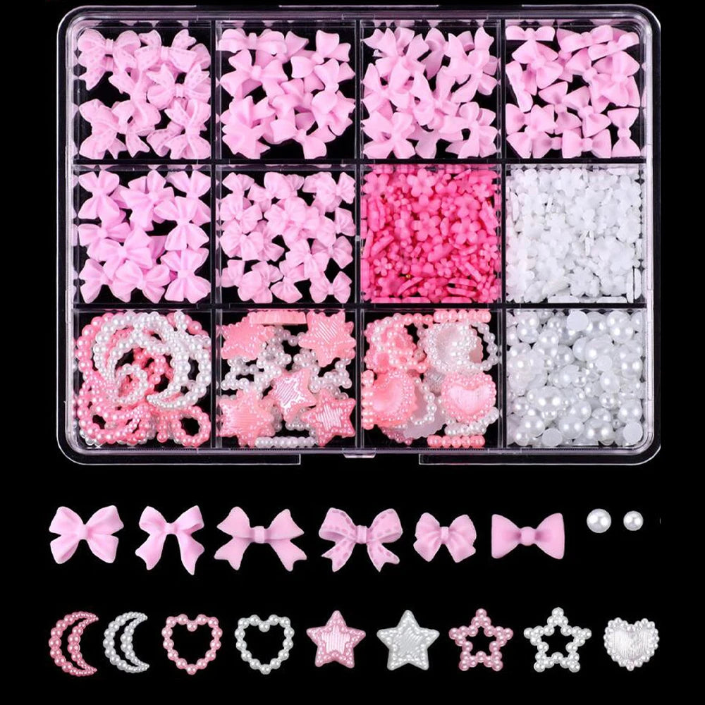 12/15Grids Acrylic Flower Nail Charms Mix Colors Set 3D Flower Nail Art Rhinestones Mixed Blossom Spring Gems DIY Nail Supplies
