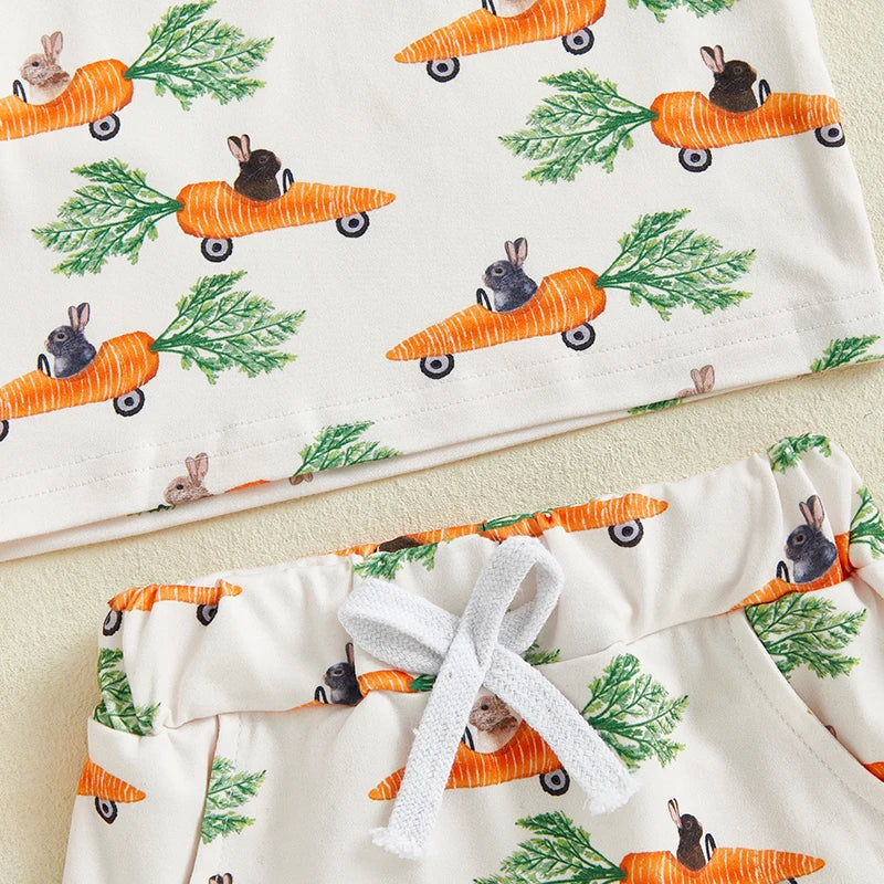 2024-12-23 Lioraitiin Summer Toddler Baby Boys Easter Outfits Bunny Pattern Crew Neck Short Sleeve T-Shirt with Shorts Set