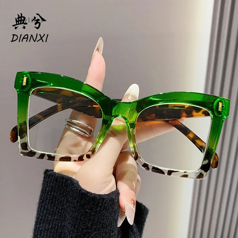 Y2k Oversized Frame Reading Glasses Women Leopard Print Blocking Blue Light Presbyopic Spectacles Eyeglasses Clear Lens óculos
